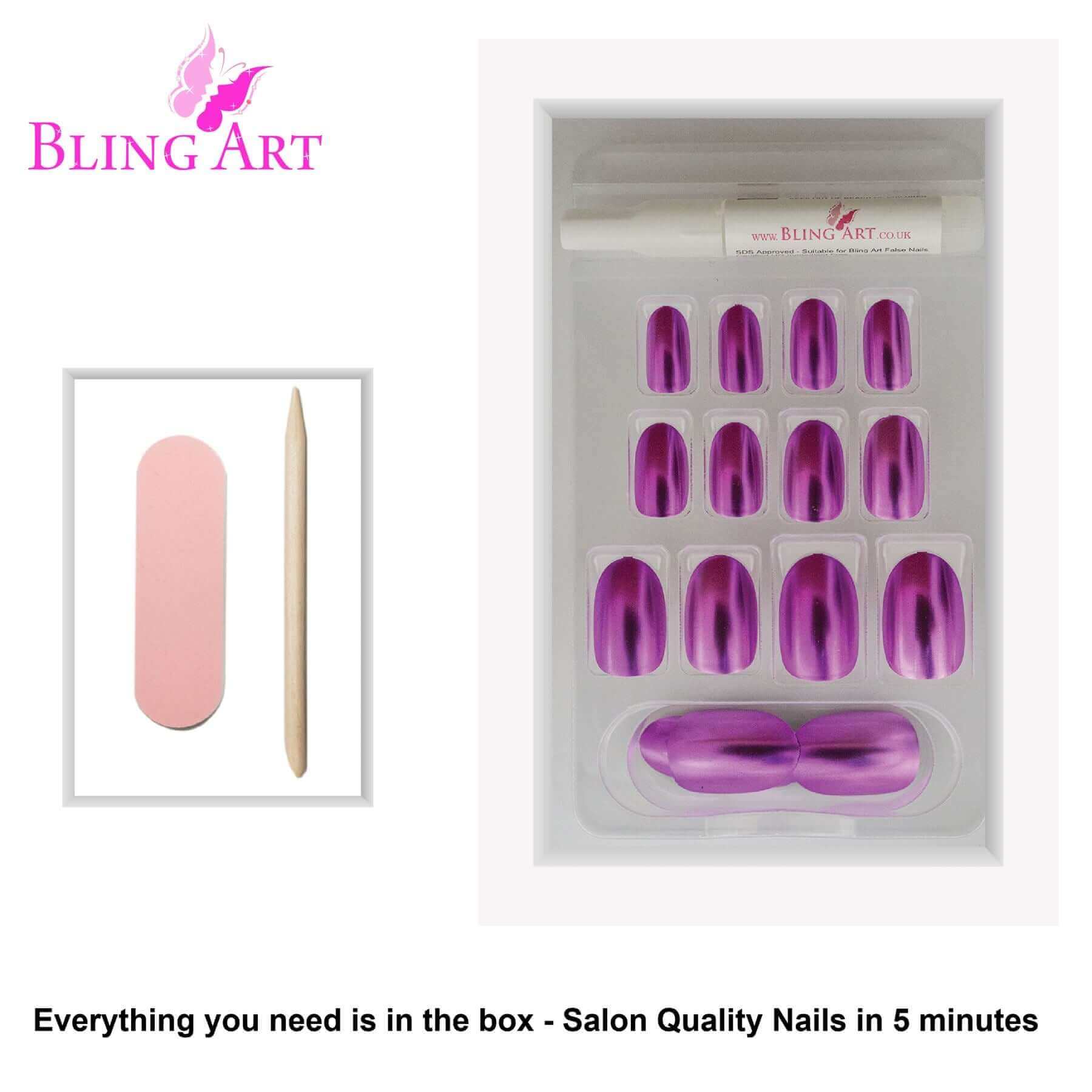 False Nails by Bling Art Purple Matte Metallic Oval Medium Fake Acrylic 24 Tips