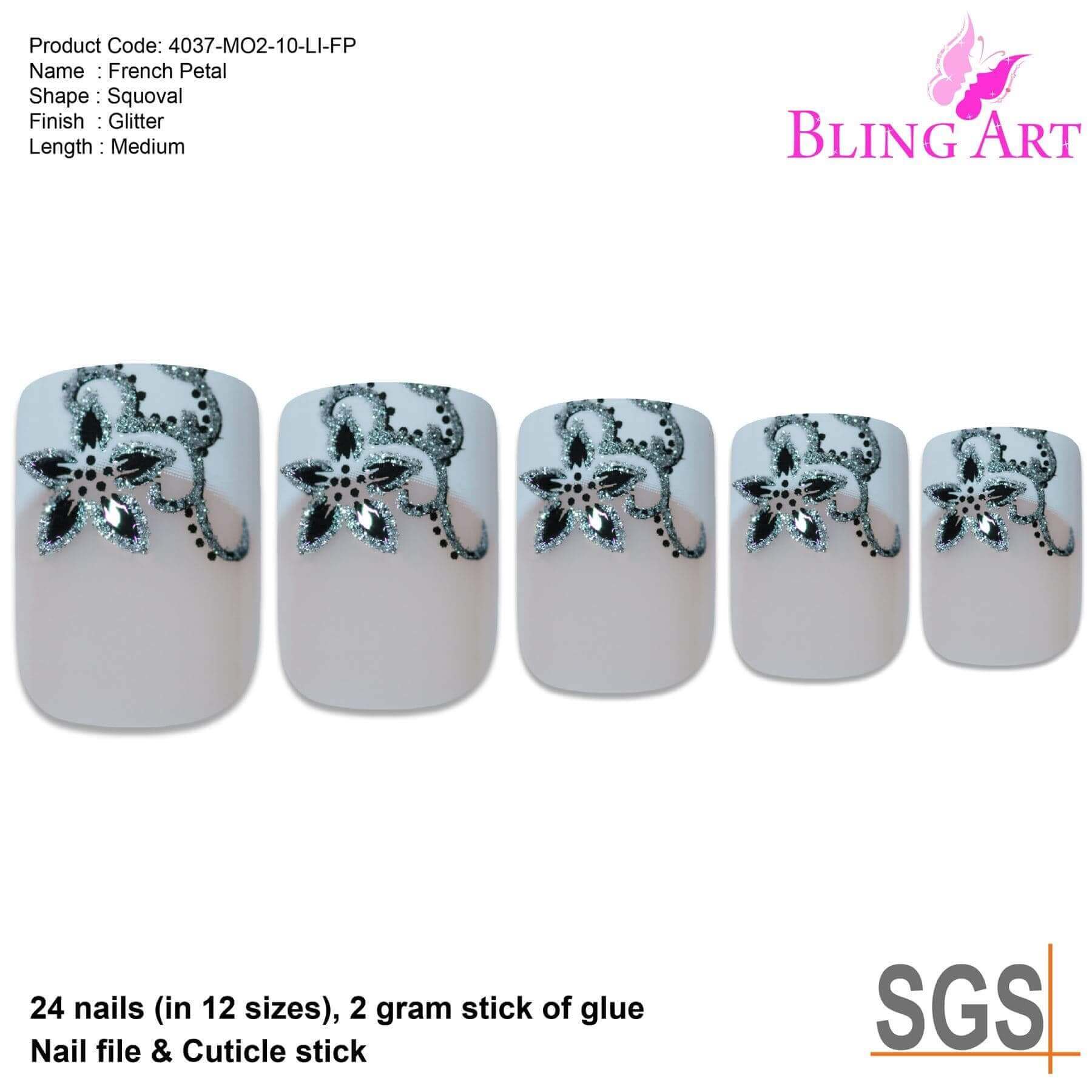 False Nails by Bling Art Black White French Manicure Fake Medium Tips with Glue