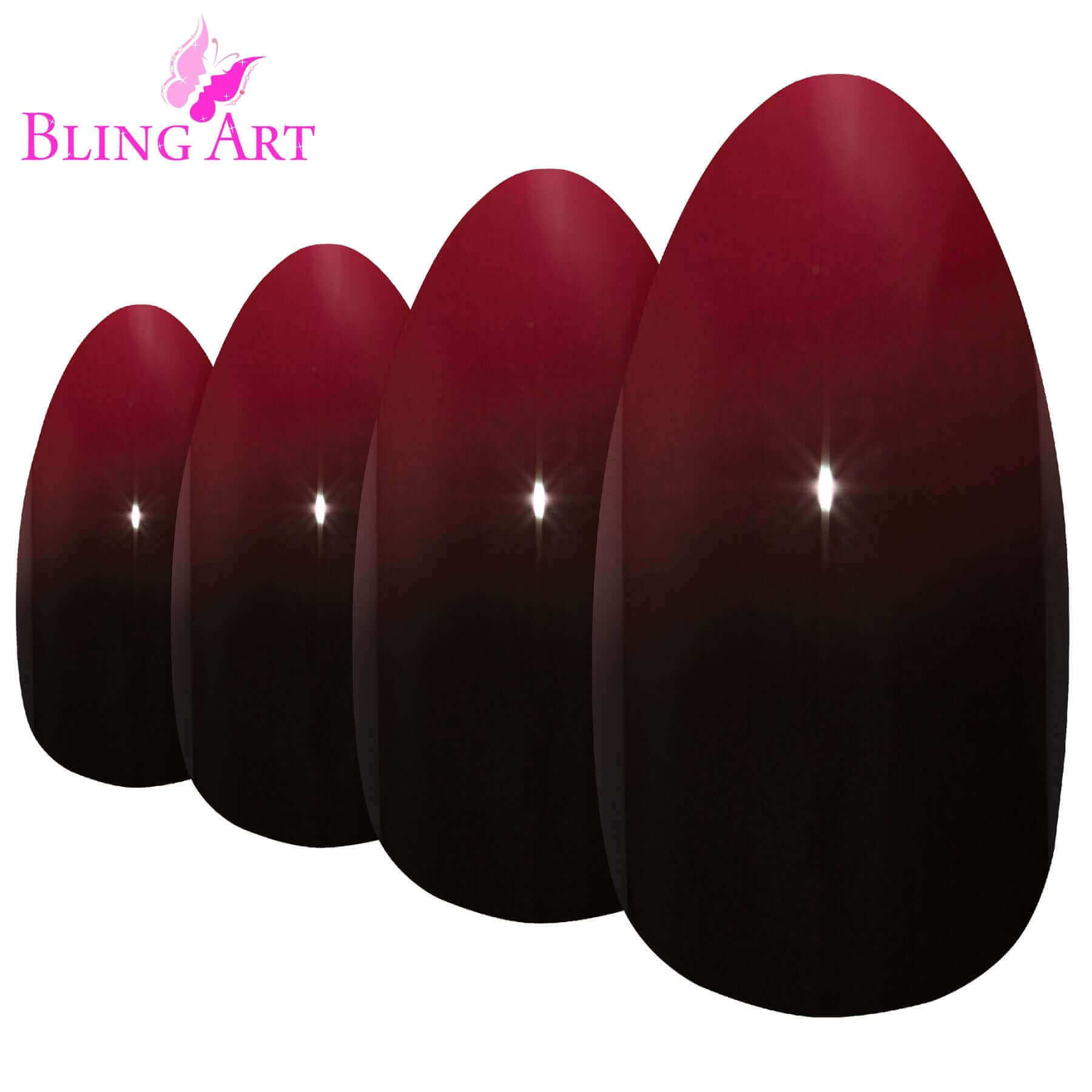 Multipack - False Nails by Bling Art Red Black Almond Stiletto Acrylic 24 Fake Long Tips