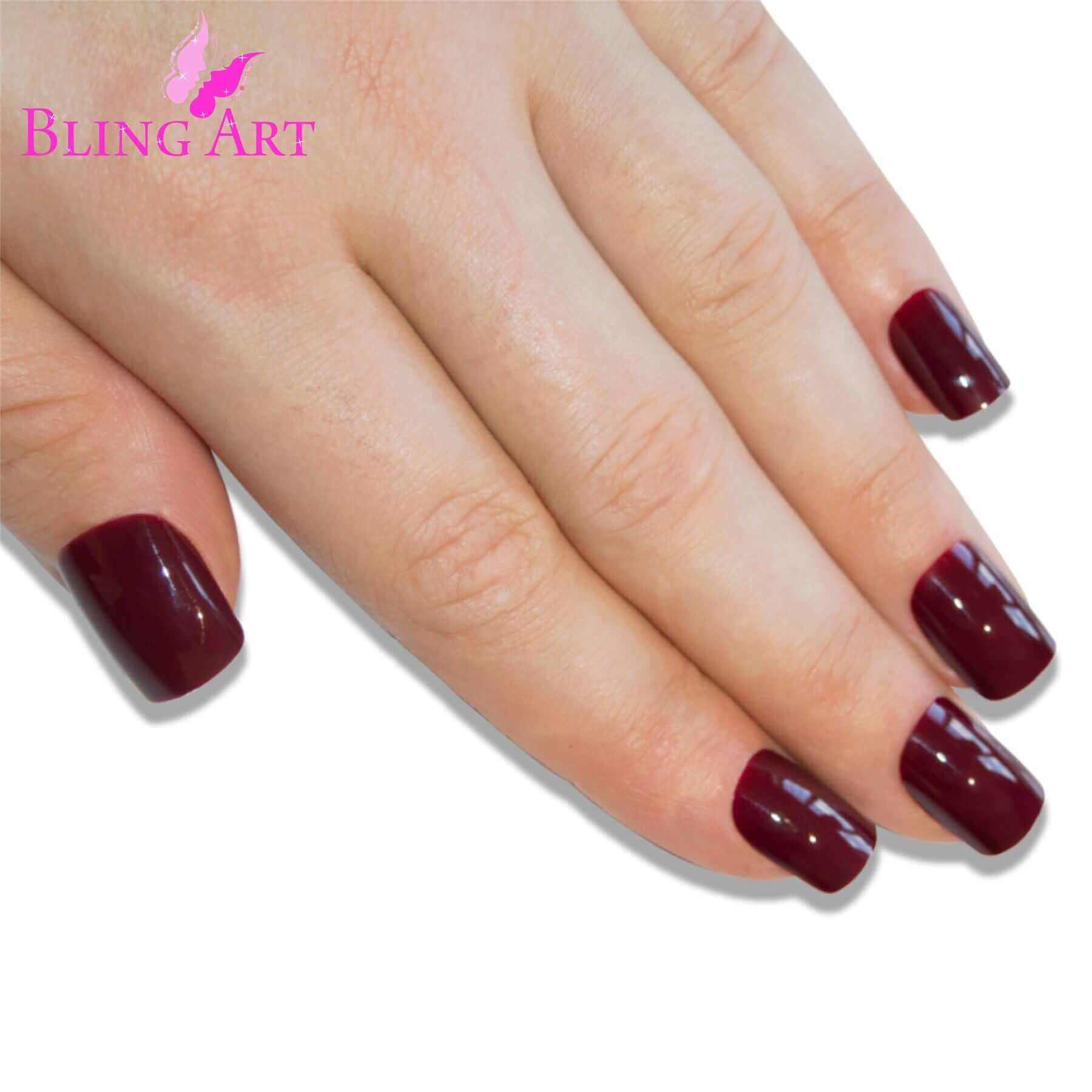 False Nails by Bling Art Brown Red French Manicure Fake Medium Tips with Glue
