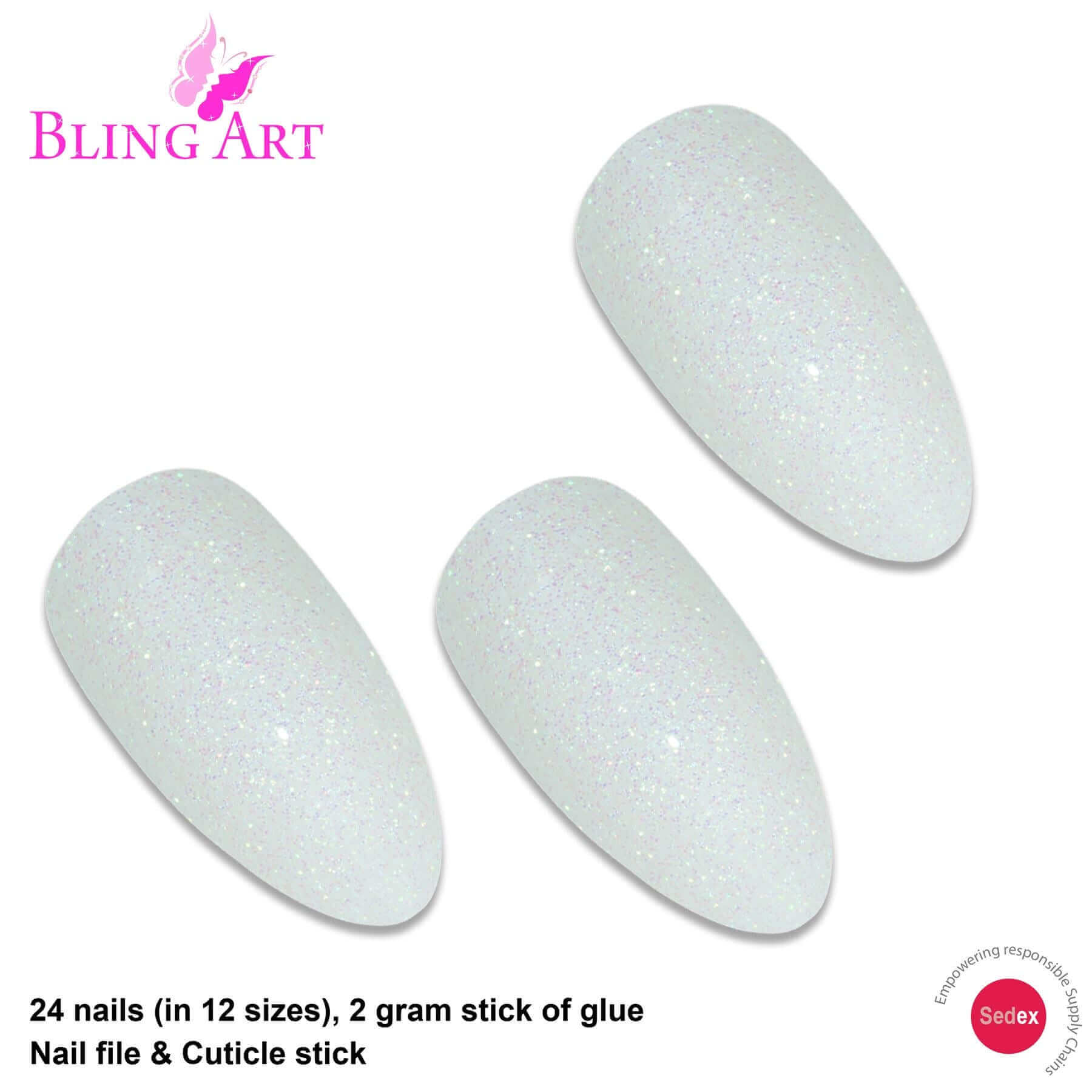 False Nails by Bling Art White Gel Almond Stiletto 24 Fake Long Acrylic Tips