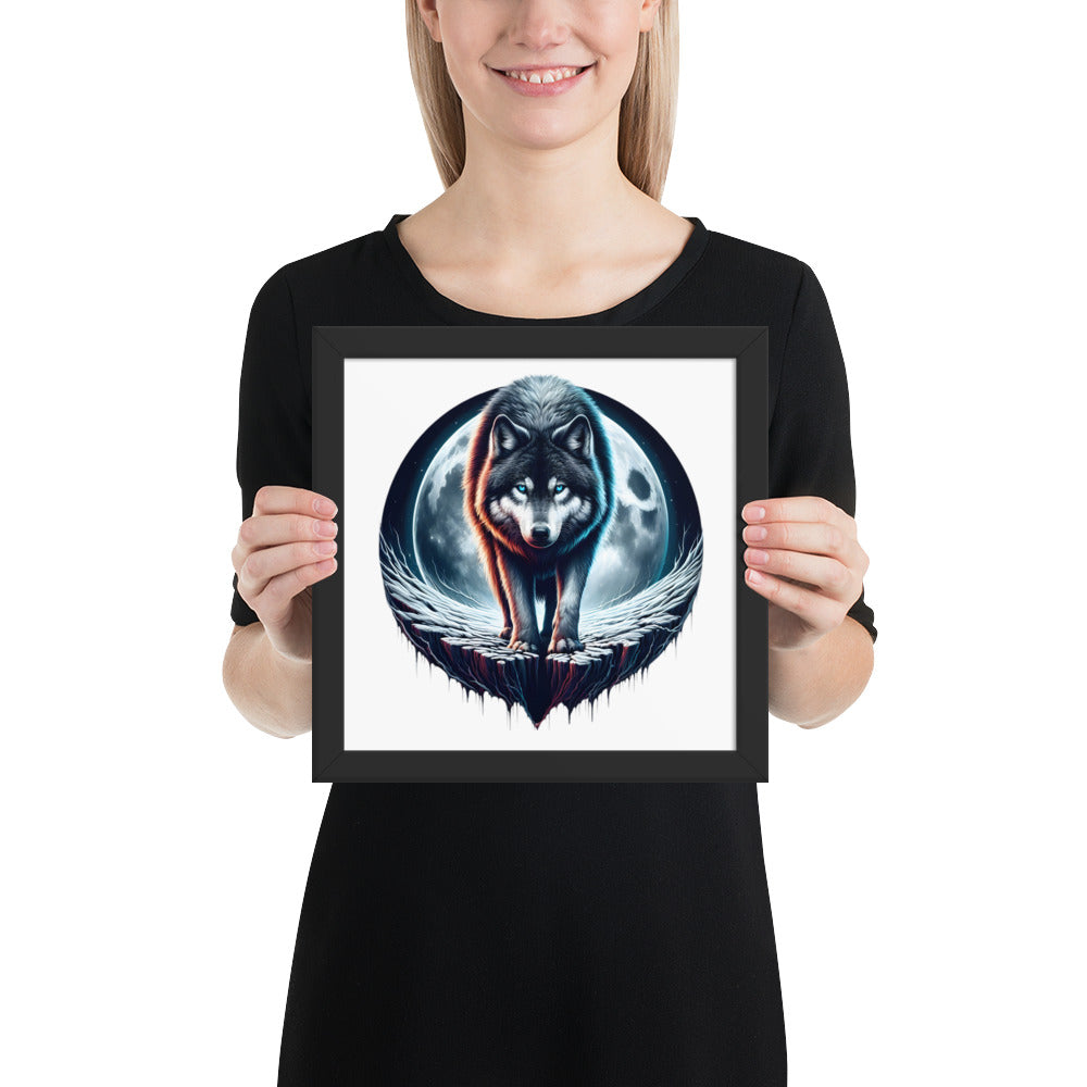 Moon Wolf Framed Poster: Digital Design for Home Decor and Wall Art