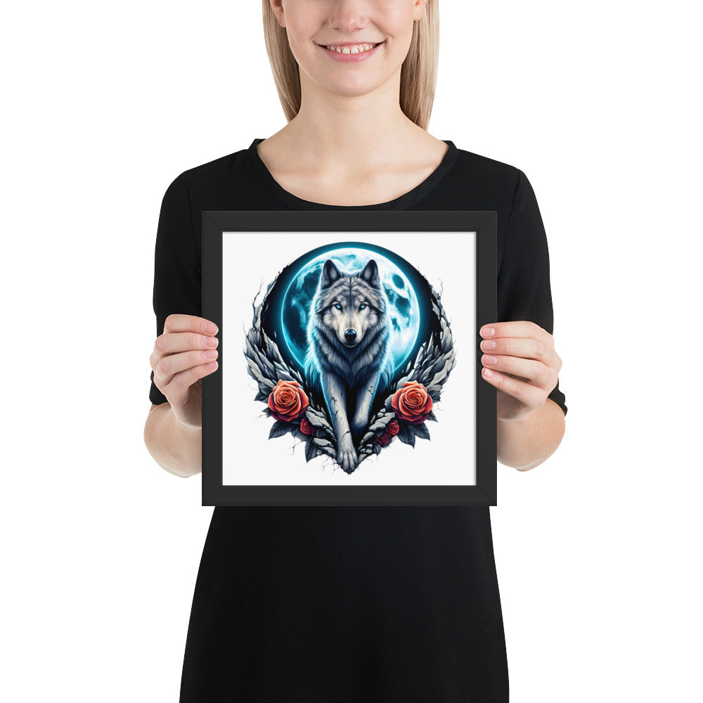 Moon Wolf Framed Poster: Digital Design for Home Decor and Wall Art