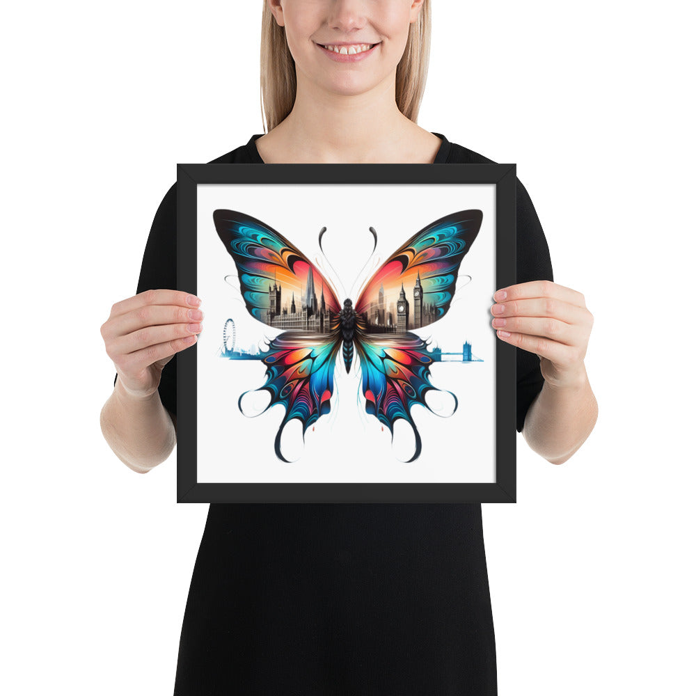 London Butterfly Framed Poster: Digital Design for Home Decor and Wall Art