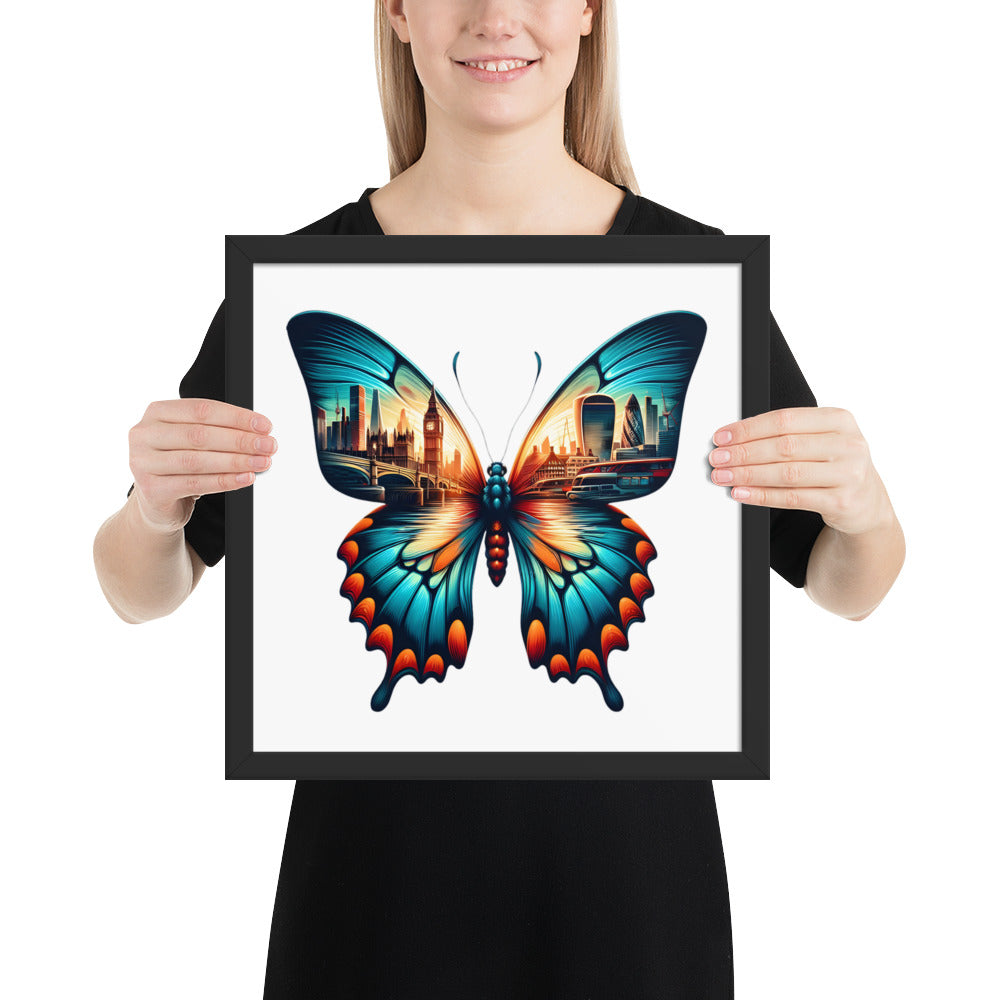 London Butterfly Framed Poster: Digital Design for Home Decor and Wall Art