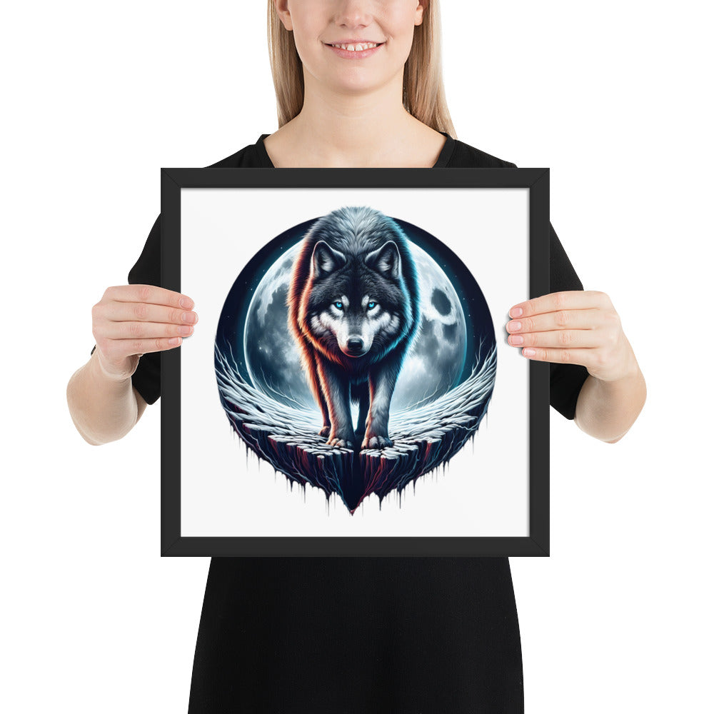 Moon Wolf Framed Poster: Digital Design for Home Decor and Wall Art