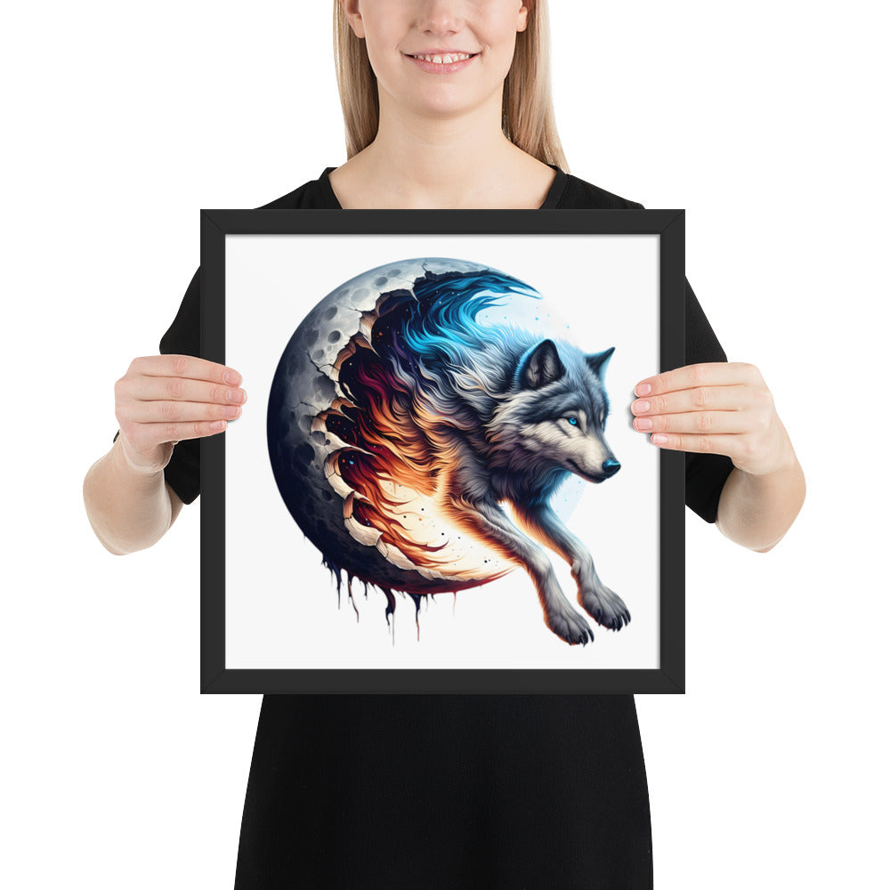 Moon Wolf Framed Poster: Digital Design for Home Decor and Wall Art