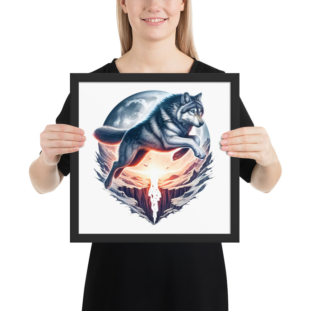 Moon Wolf Framed Poster: Digital Design for Home Decor and Wall Art