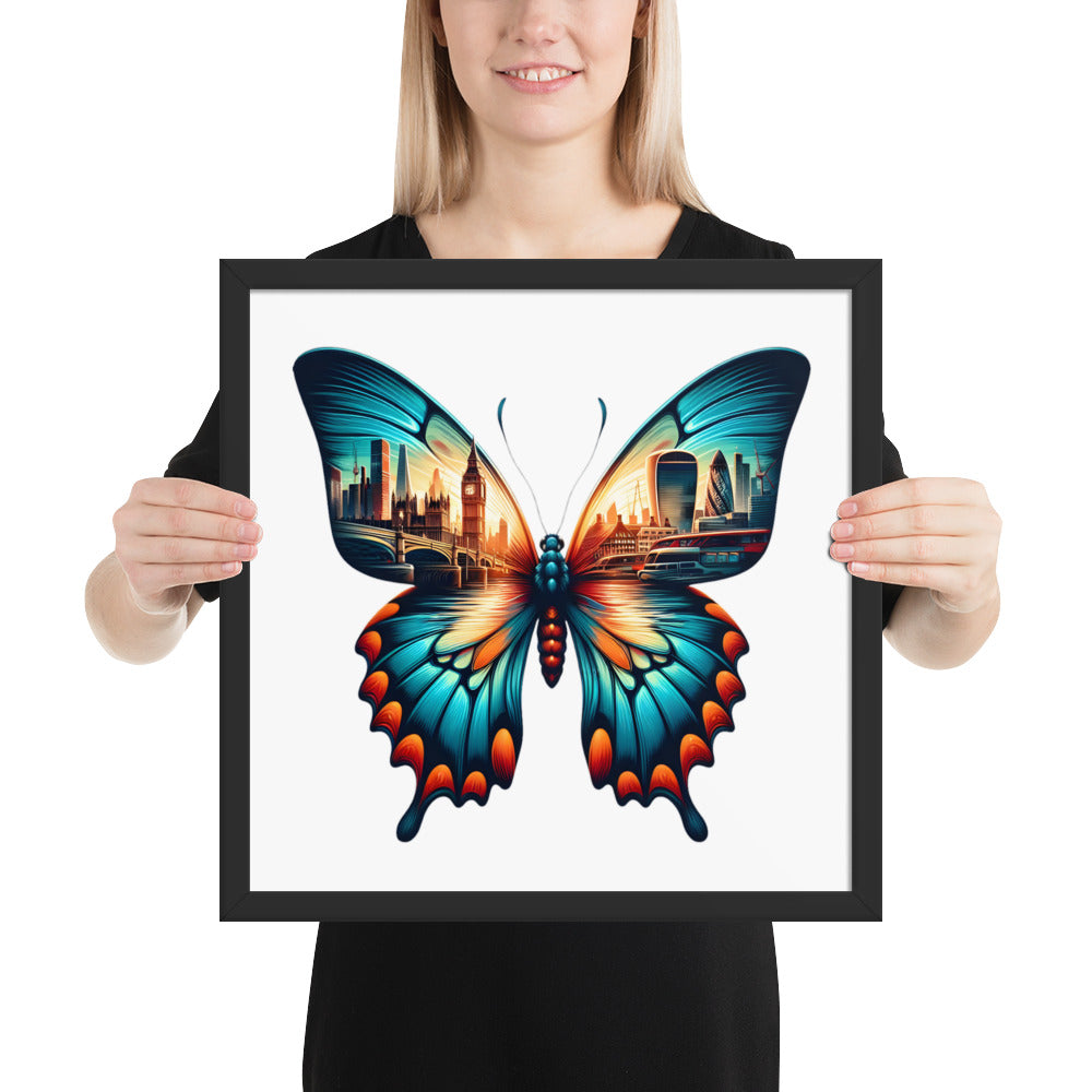 London Butterfly Framed Poster: Digital Design for Home Decor and Wall Art