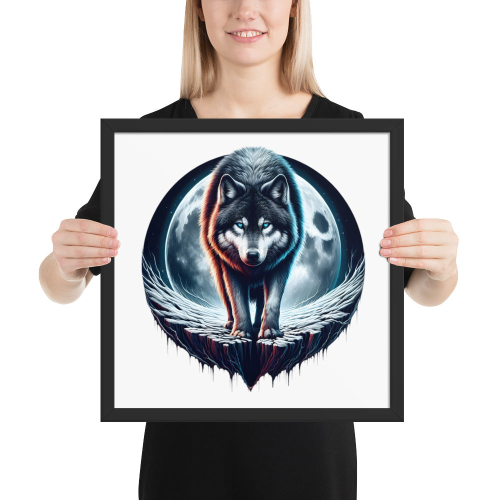 Moon Wolf Framed Poster: Digital Design for Home Decor and Wall Art