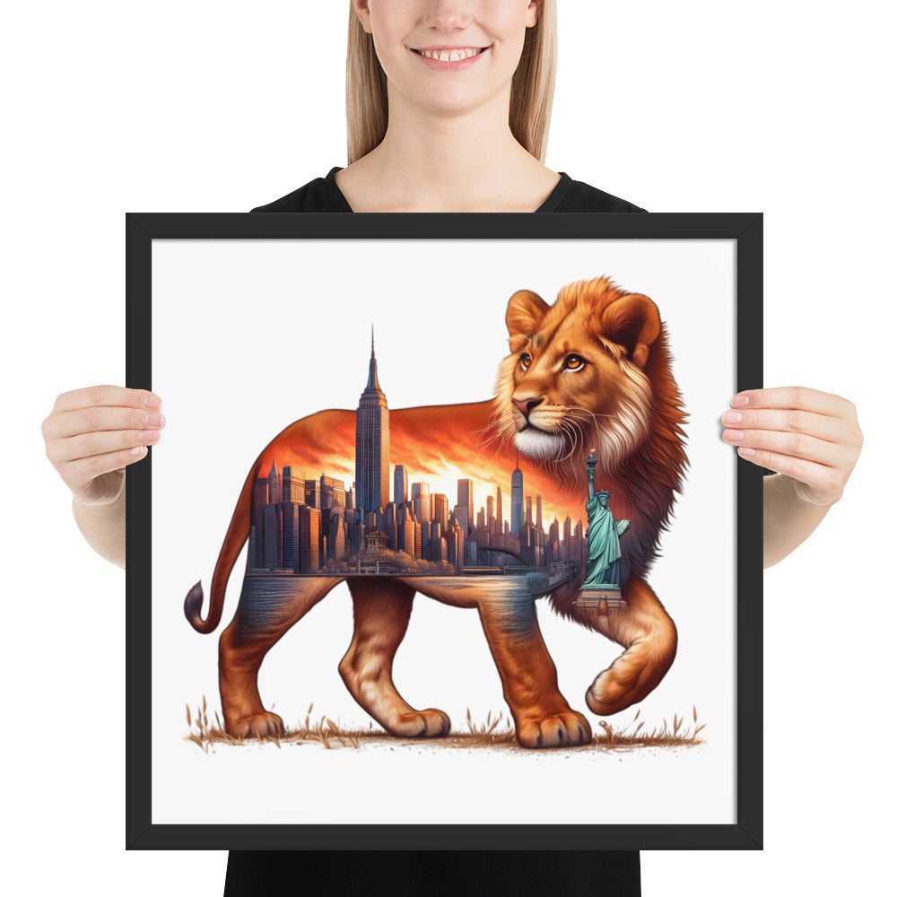 New York Lion Framed Poster: Digital Design for Home Decor and Wall Art