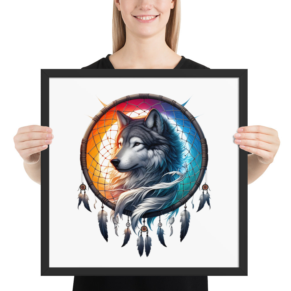 Dreamcatcher Wolf Framed Poster: Digital Design for Home Decor and Wall Art