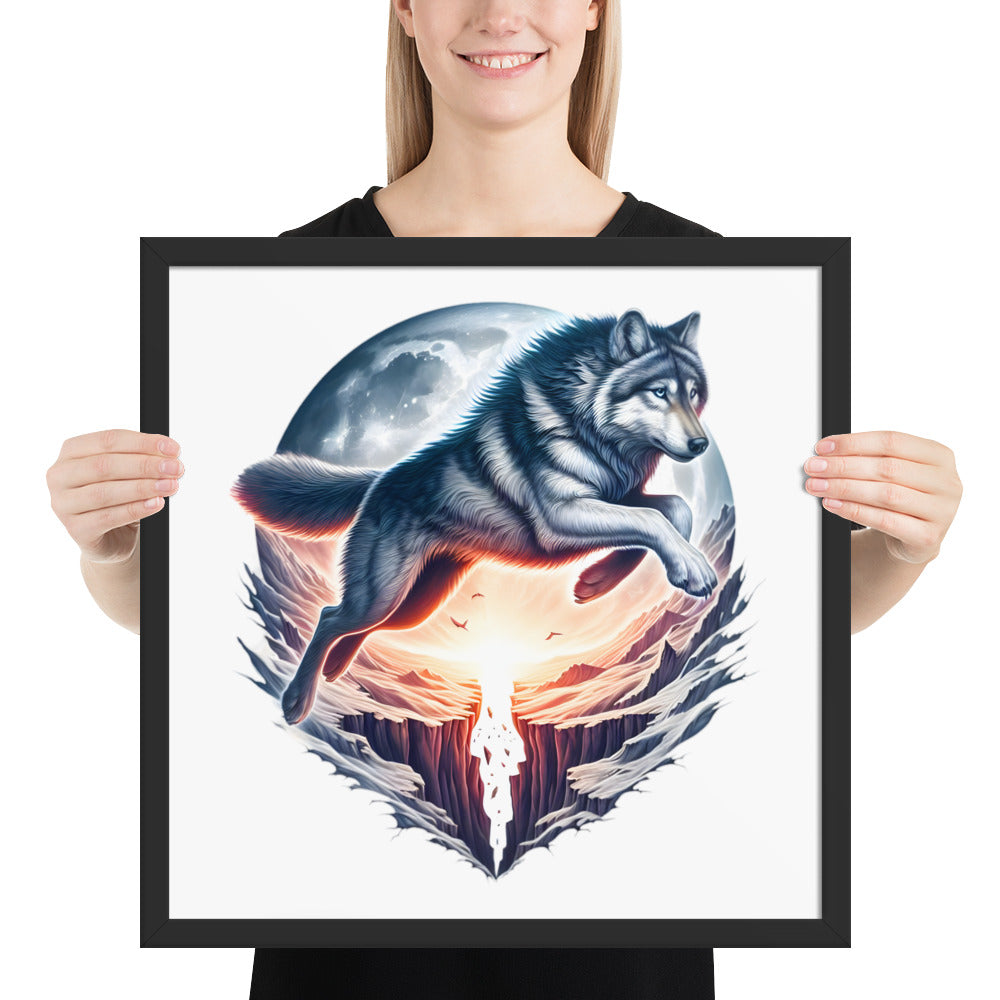 Moon Wolf Framed Poster: Digital Design for Home Decor and Wall Art