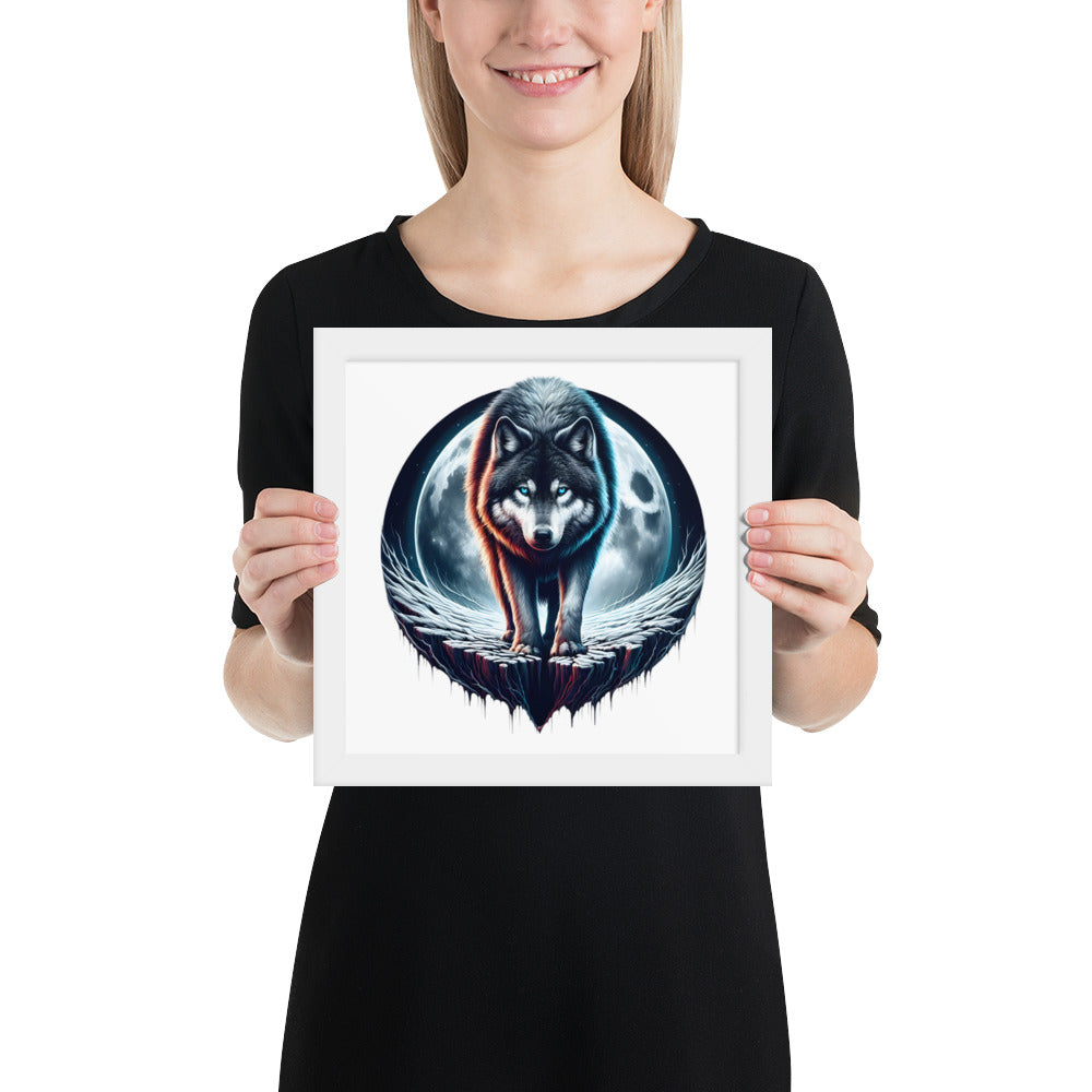 Moon Wolf Framed Poster: Digital Design for Home Decor and Wall Art