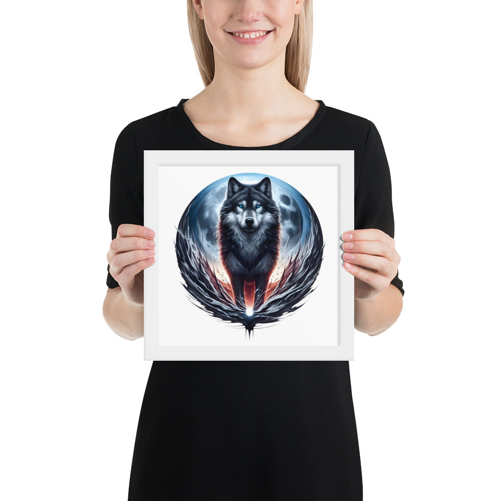 Moon Wolf Framed Poster: Digital Design for Home Decor and Wall Art