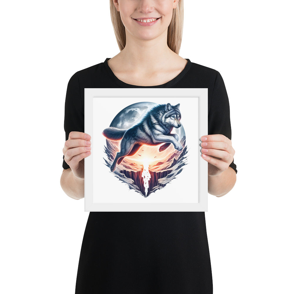 Moon Wolf Framed Poster: Digital Design for Home Decor and Wall Art