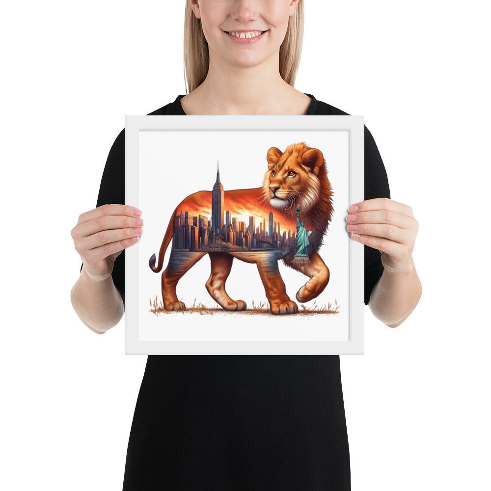 New York Lion Framed Poster: Digital Design for Home Decor and Wall Art