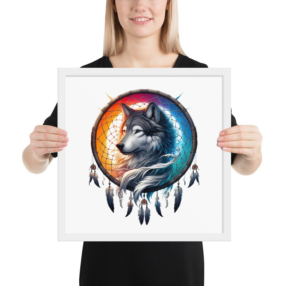 Dreamcatcher Wolf Framed Poster: Digital Design for Home Decor and Wall Art