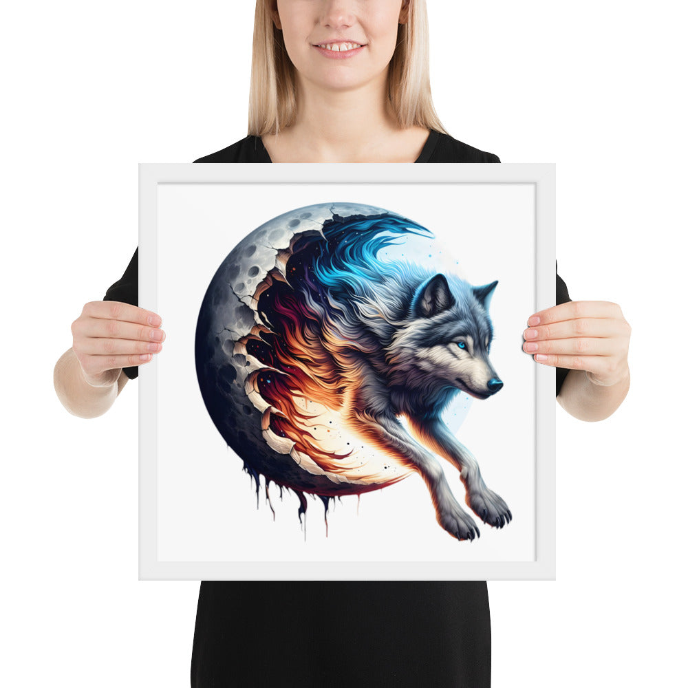 Moon Wolf Framed Poster: Digital Design for Home Decor and Wall Art