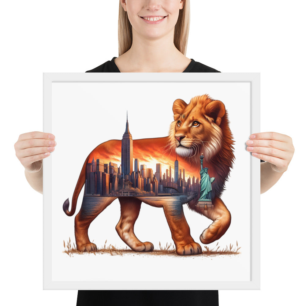 New York Lion Framed Poster: Digital Design for Home Decor and Wall Art