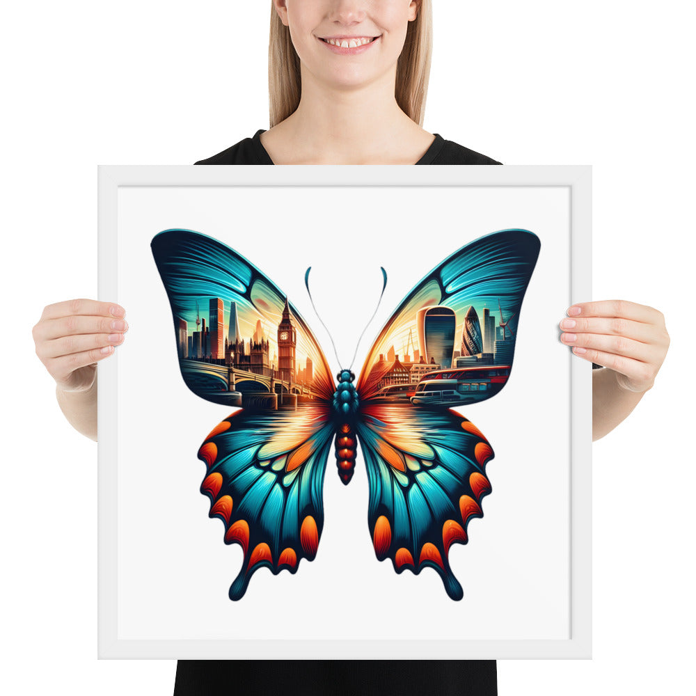 London Butterfly Framed Poster: Digital Design for Home Decor and Wall Art