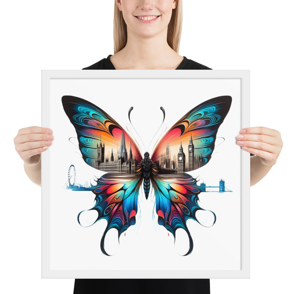 London Butterfly Framed Poster: Digital Design for Home Decor and Wall Art