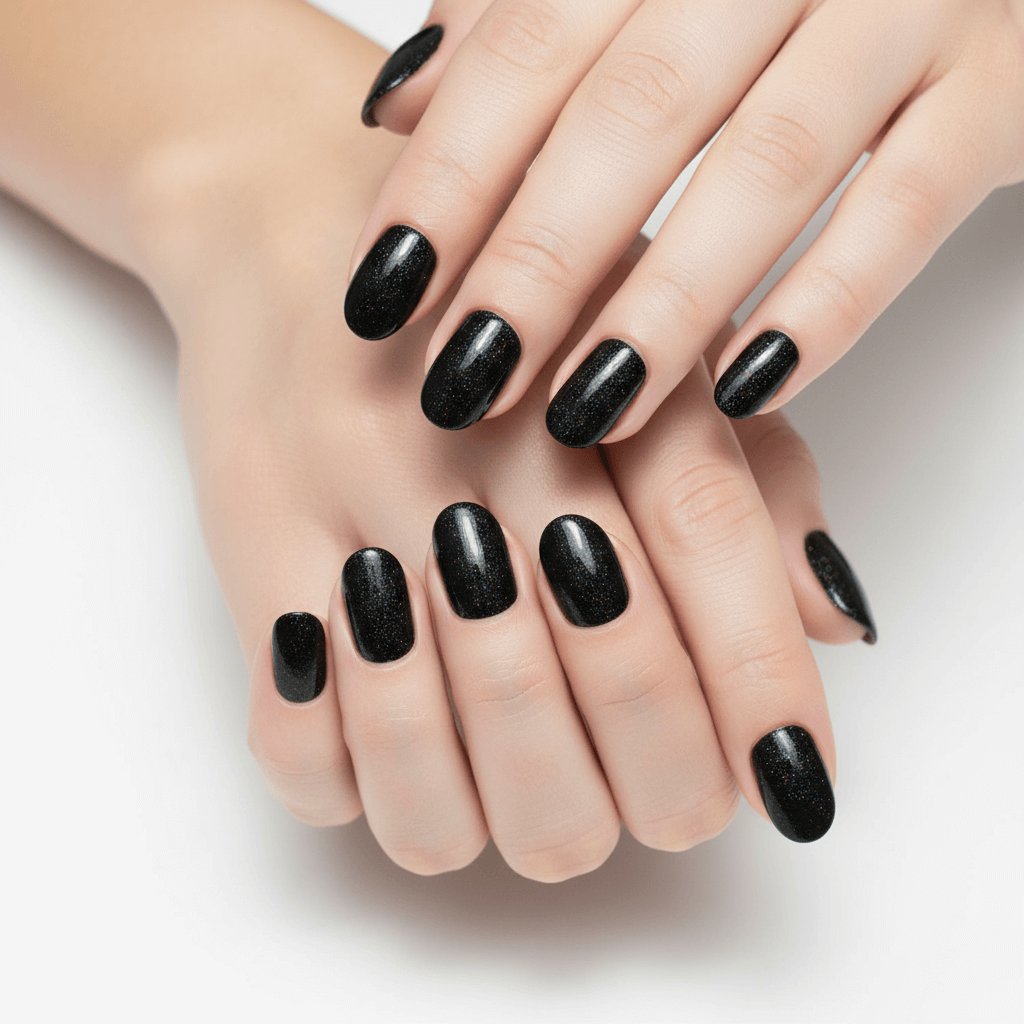 False Nails by Bling Art Black Gel Oval Medium 24 Fake Acrylic Tips