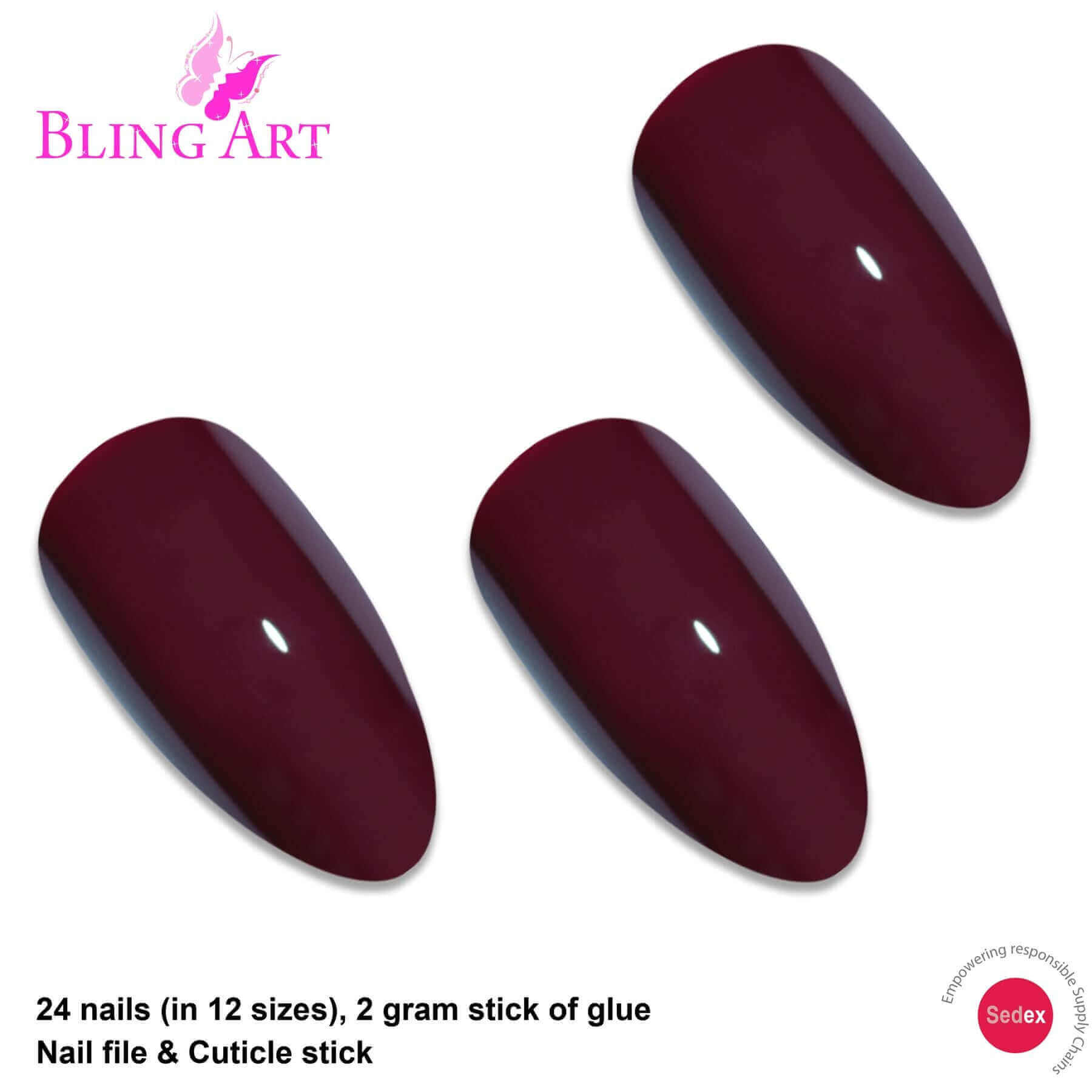 Multipack - False Nails Bling Art Brown Red Almond Stiletto Long Fake Acrylic Tips with Glue