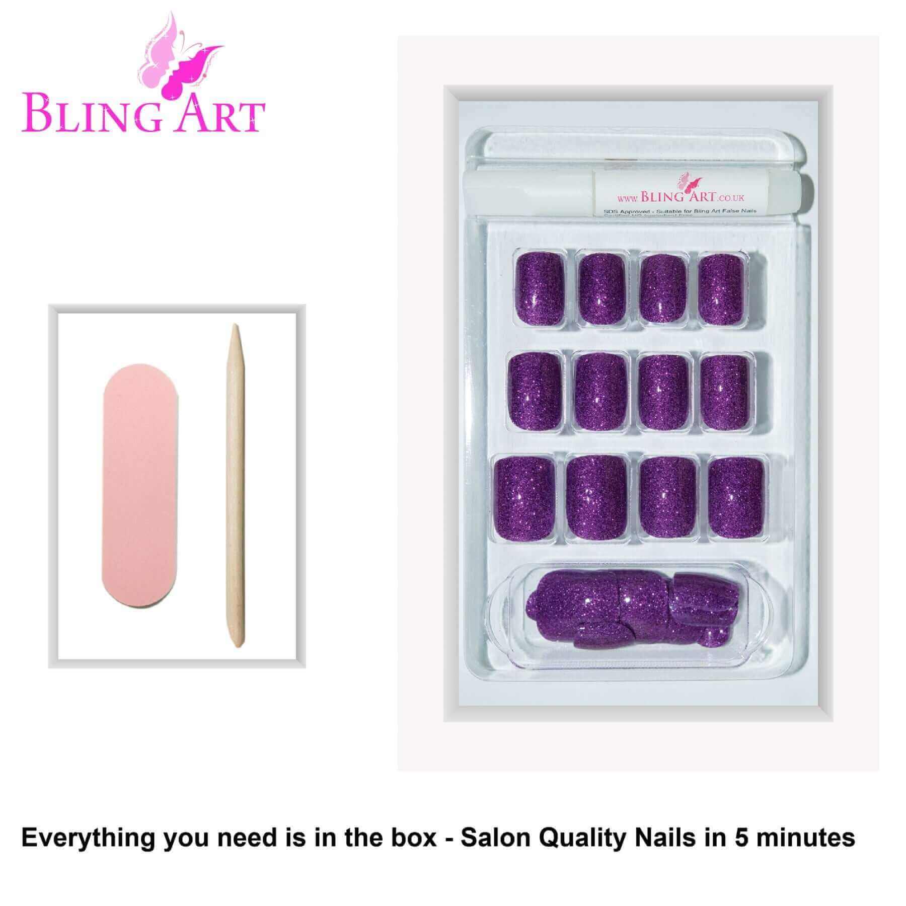 Multipack - False Nails by Bling Art Purple Gel French Manicure Fake Medium Tips with Glue