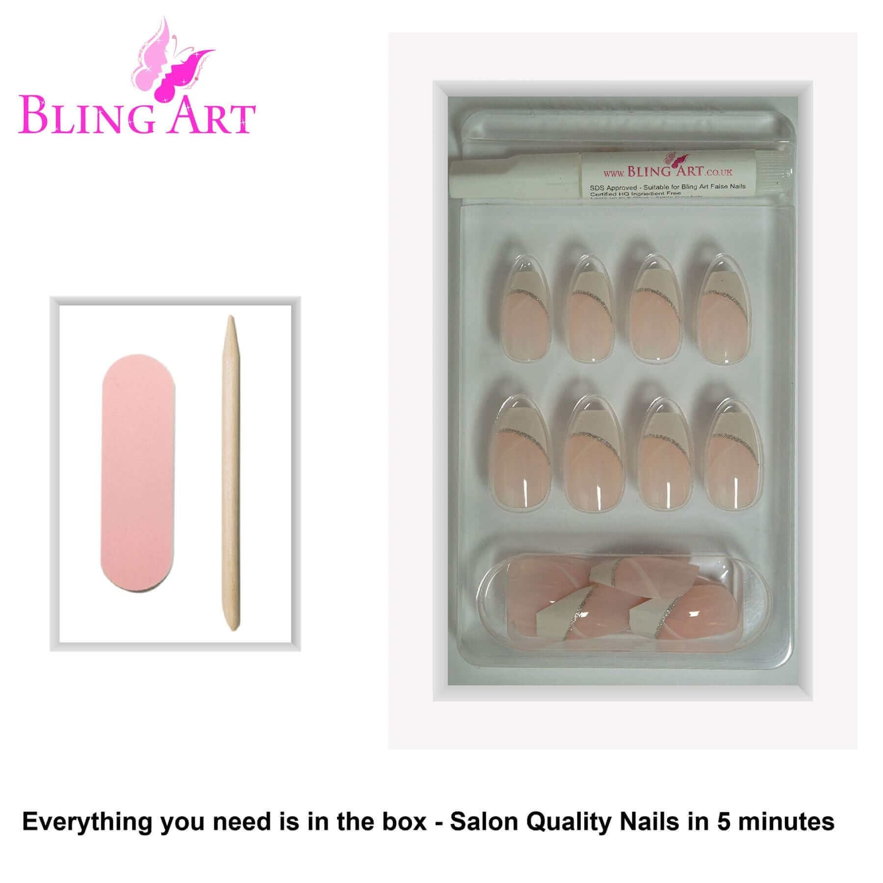 False Nails by Bling Art White Polished Ballerina Coffin Fake French Nail Tips