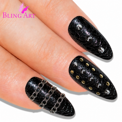 False Nails by Bling Art Black Punk Almond Stiletto Acrylic 24 Fake Long Tips