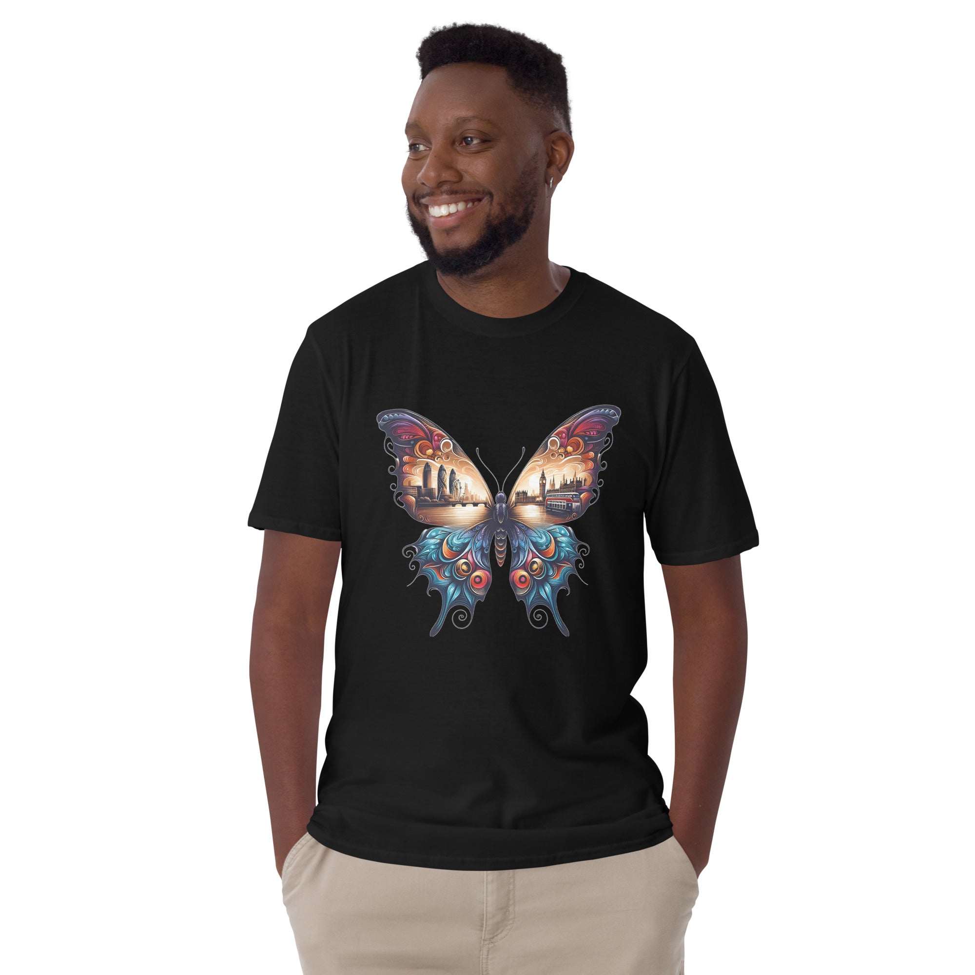 London Butterfly - Cityscape Art Apparel Short-Sleeve Unisex T-Shirt