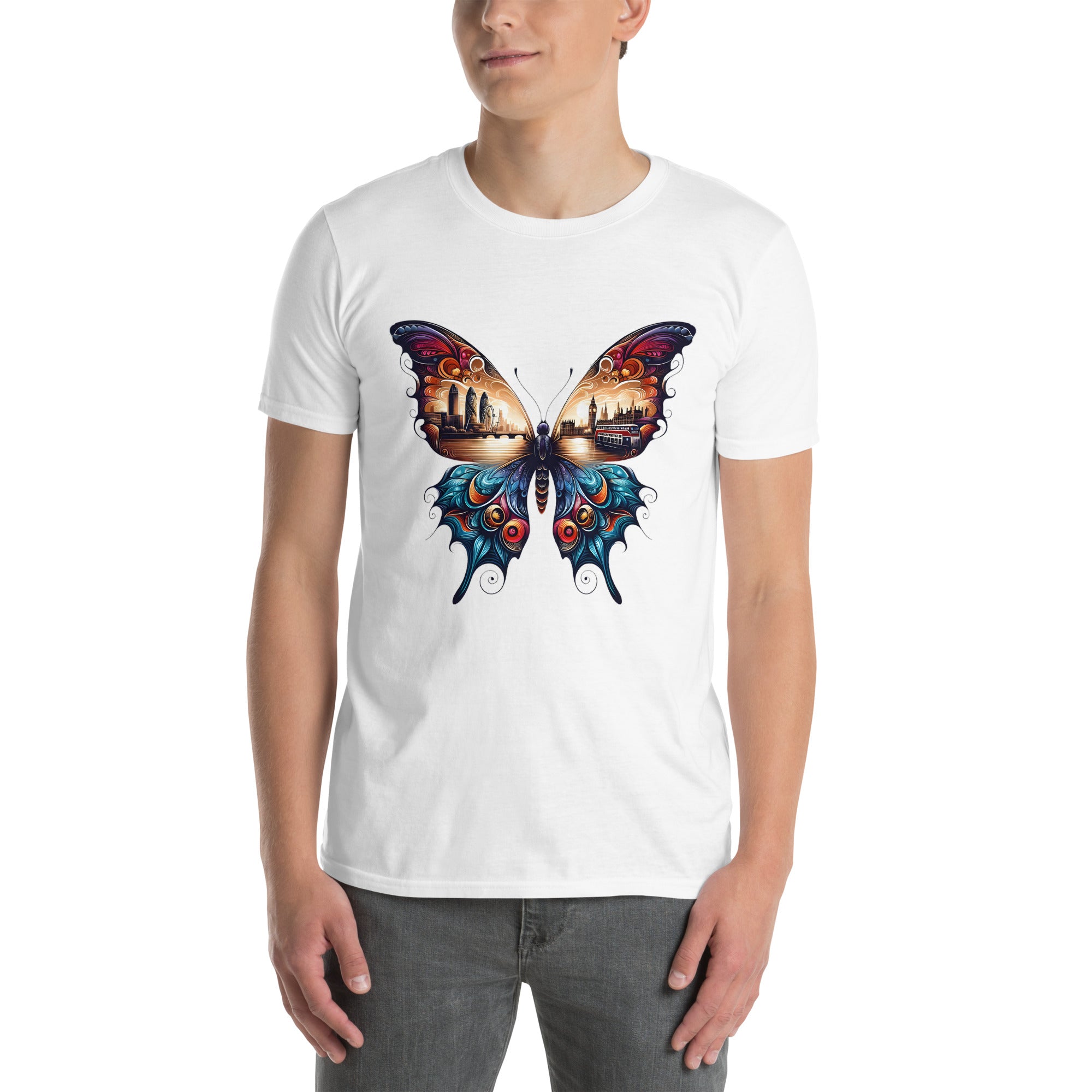 London Butterfly - Cityscape Art Apparel Short-Sleeve Unisex T-Shirt