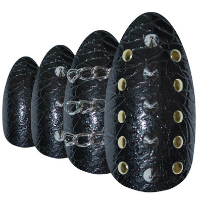 Black Almond press-on false nails by Bling Art — 24 long tips, salon-quality finish, no UV needed.