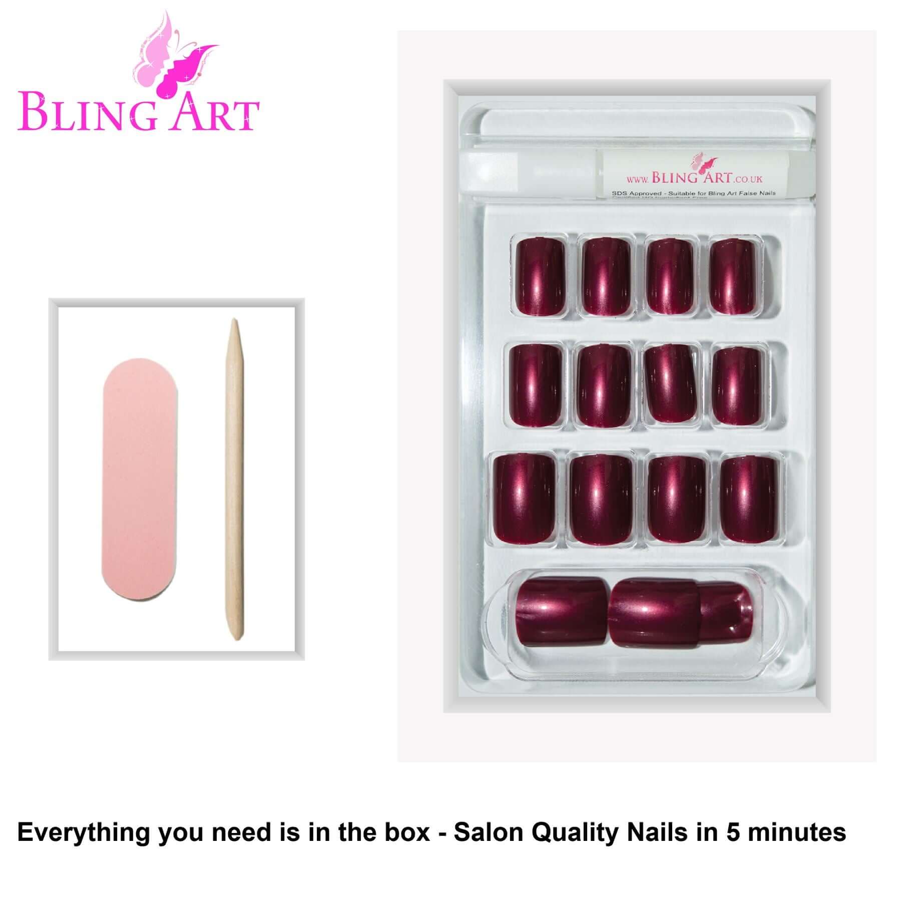 False Nails by Bling Art Red Brown Glitter French Squoval 24 Fake Medium Tips