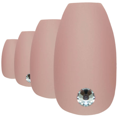 Beige Matte Ballerina press-on false nails by Bling Art — 24 long tips, salon-quality finish, no UV needed.