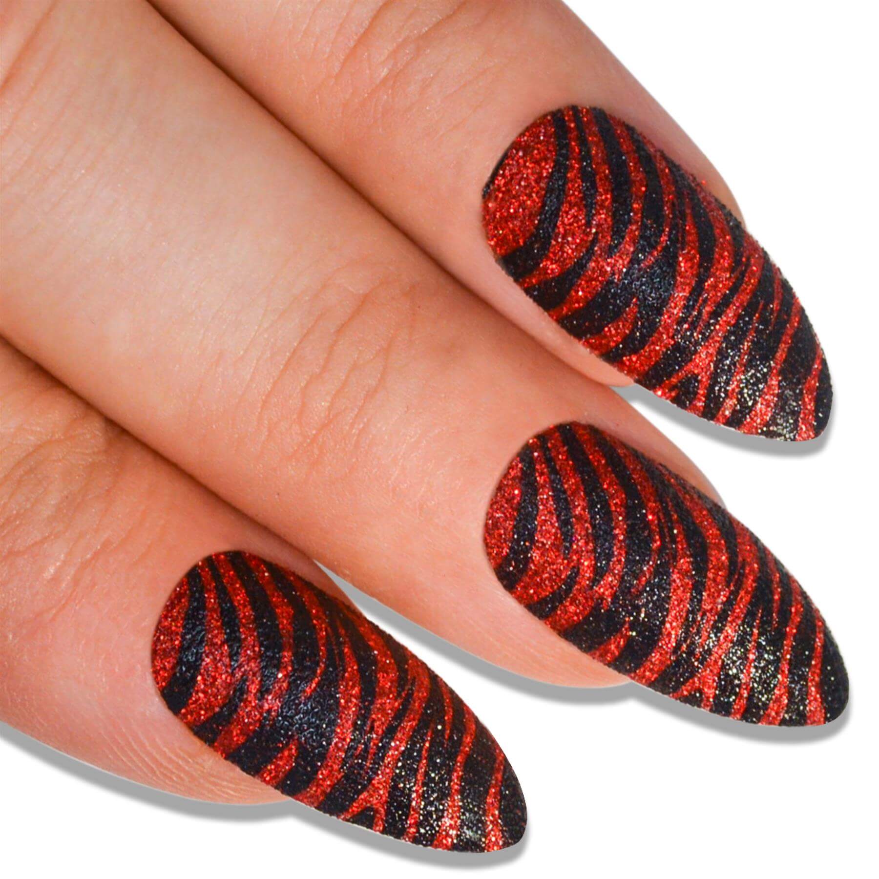 False Nails Bling Art Black Red Almond Stiletto Long Fake Acrylic Tips Glue