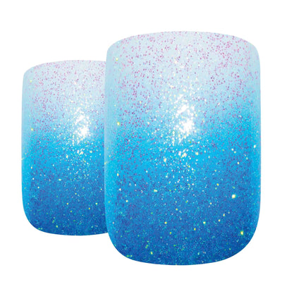 Blue Gel Ombre French manicure Squoval press-on false nails by Bling Art — 24 medium tips, salon-quality finish, no UV needed.