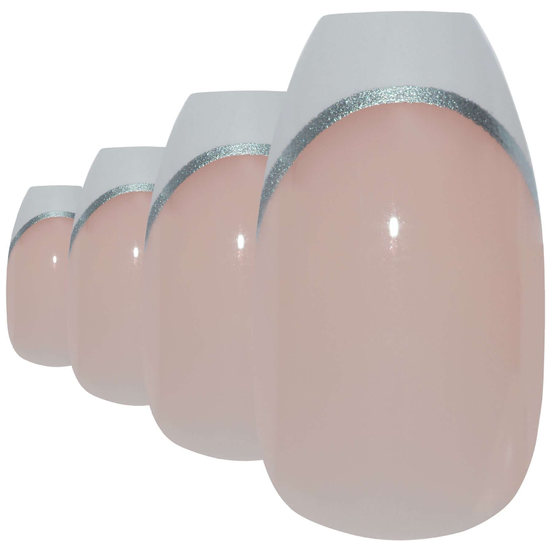 False Nails by Bling Art White Silver Polished Ballerina Coffin Fake 24 Nail Tips