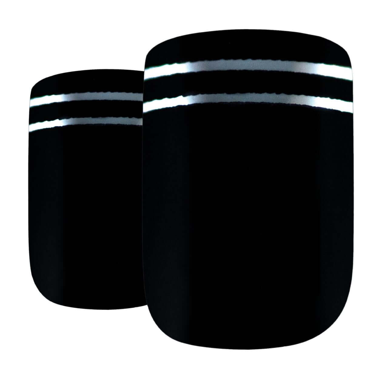 False Nails by Bling Art Black Silver Matte French Squoval 24 Fake Medium Tips