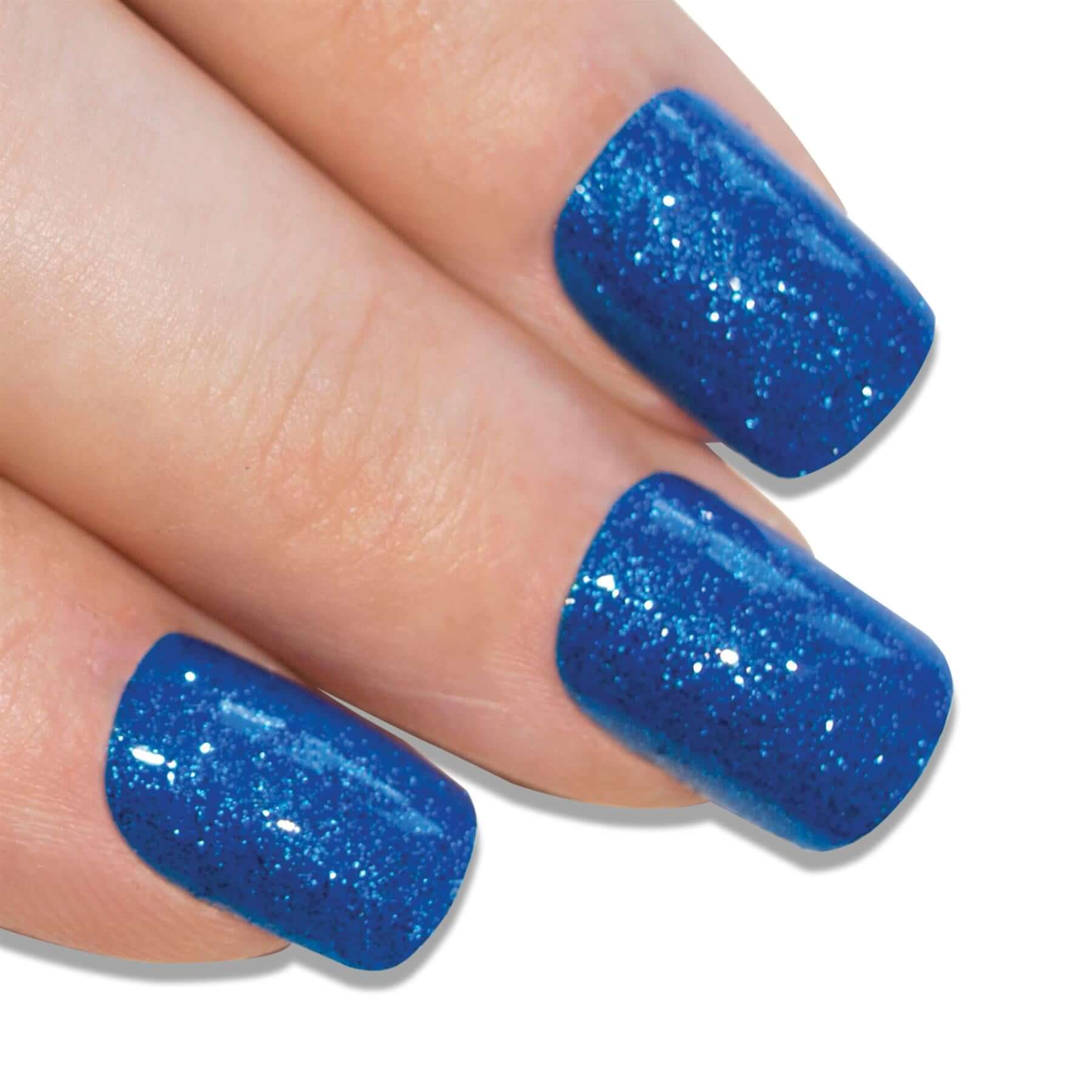 False Nails by Bling Art Blue Gel French Manicure Fake Medium Tips with Glue