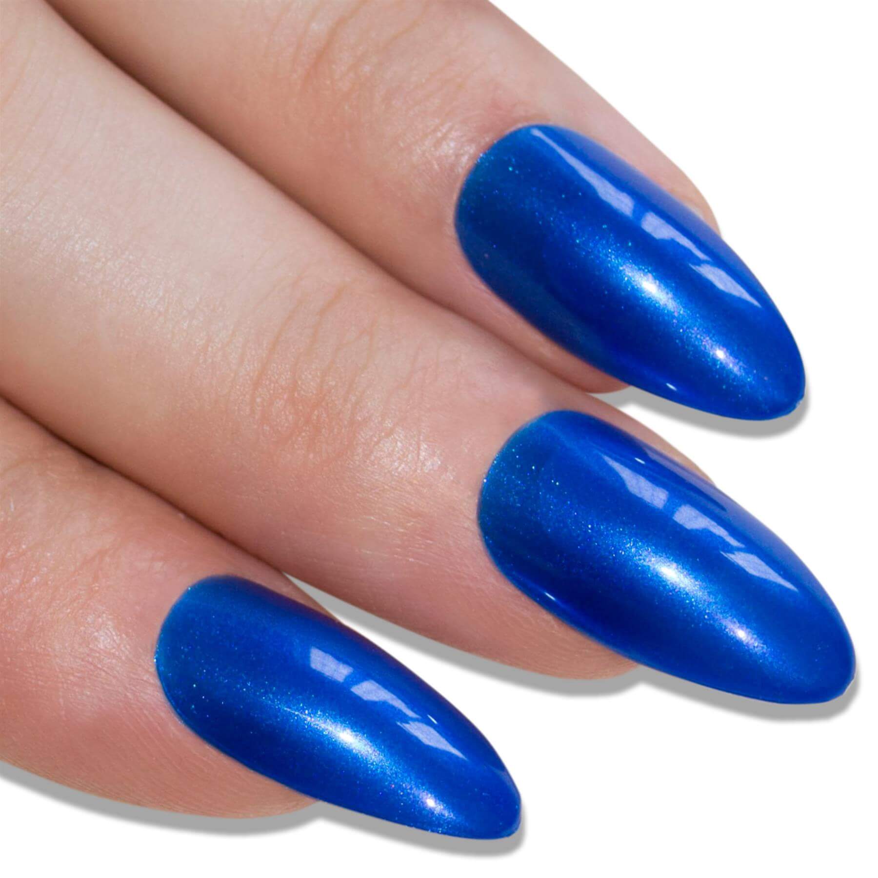 False Nails by Bling Art Blue Almond Stiletto Long Fake Acrylic Tips with Glue