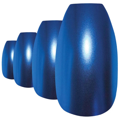 Blue Metallic Ballerina press-on false nails by Bling Art — 24 medium tips, salon-quality finish, no UV needed.