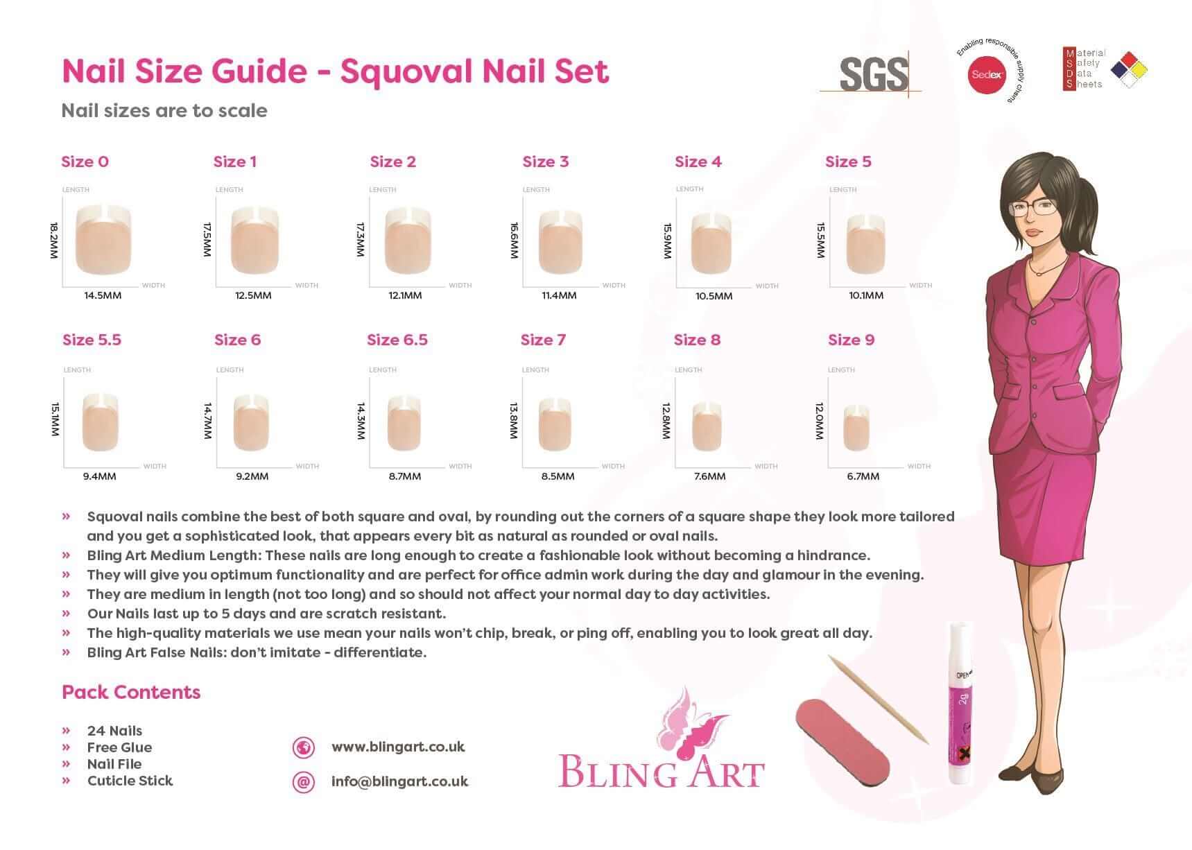 False Nails by Bling Art Pink Glitter French Manicure Fake Medium Tips with Glue