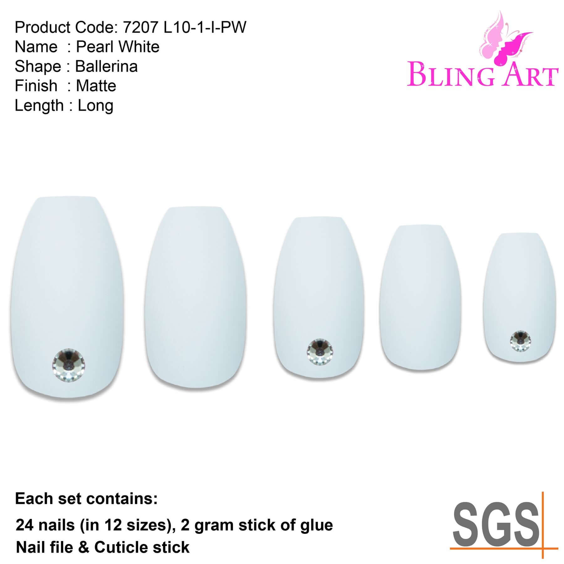 False Nails by Bling Art White Matte Ballerina Coffin 24 Fake Long Acrylic Tips