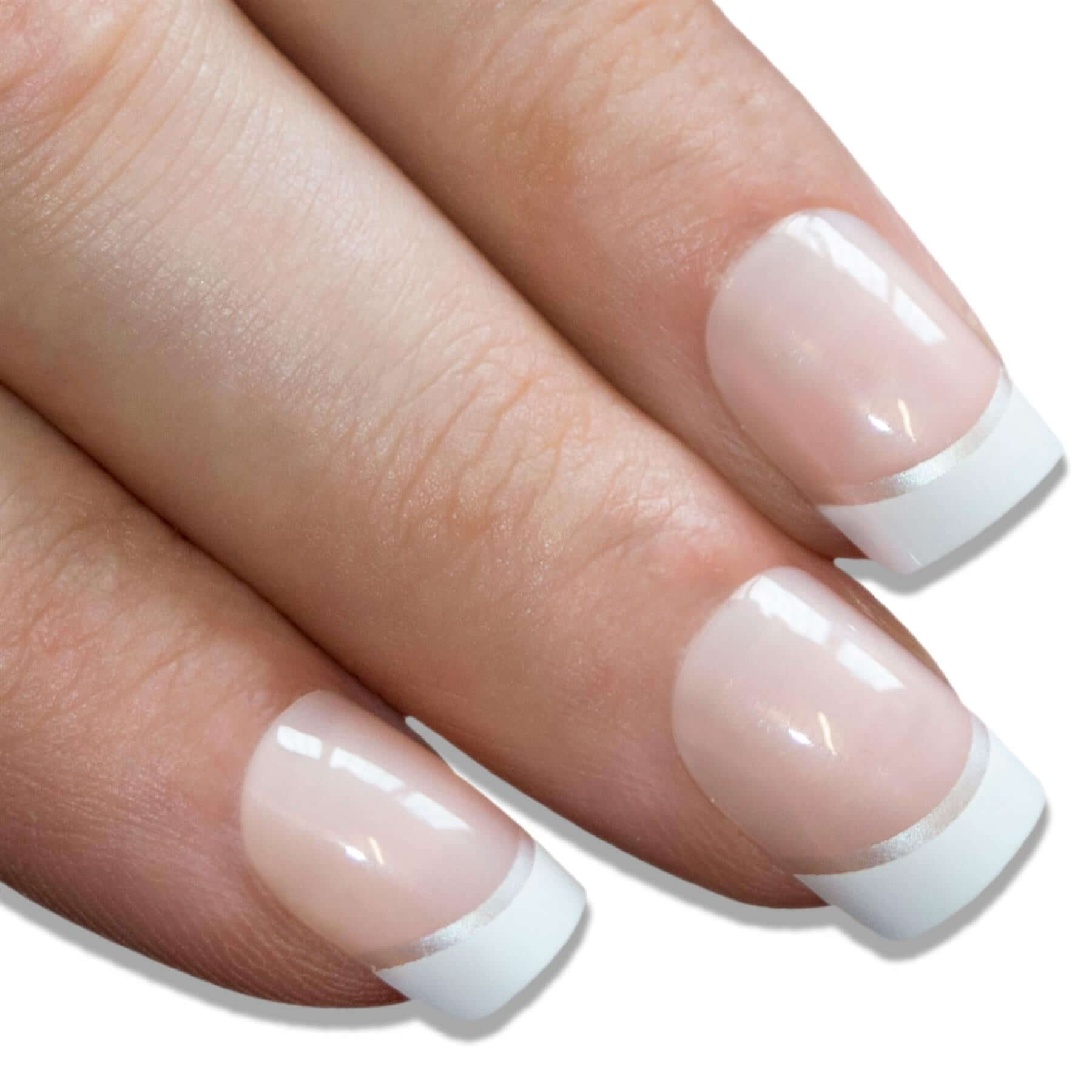 False Nails by Bling Art White Silver French Manicure Fake Medium Tips with Glue