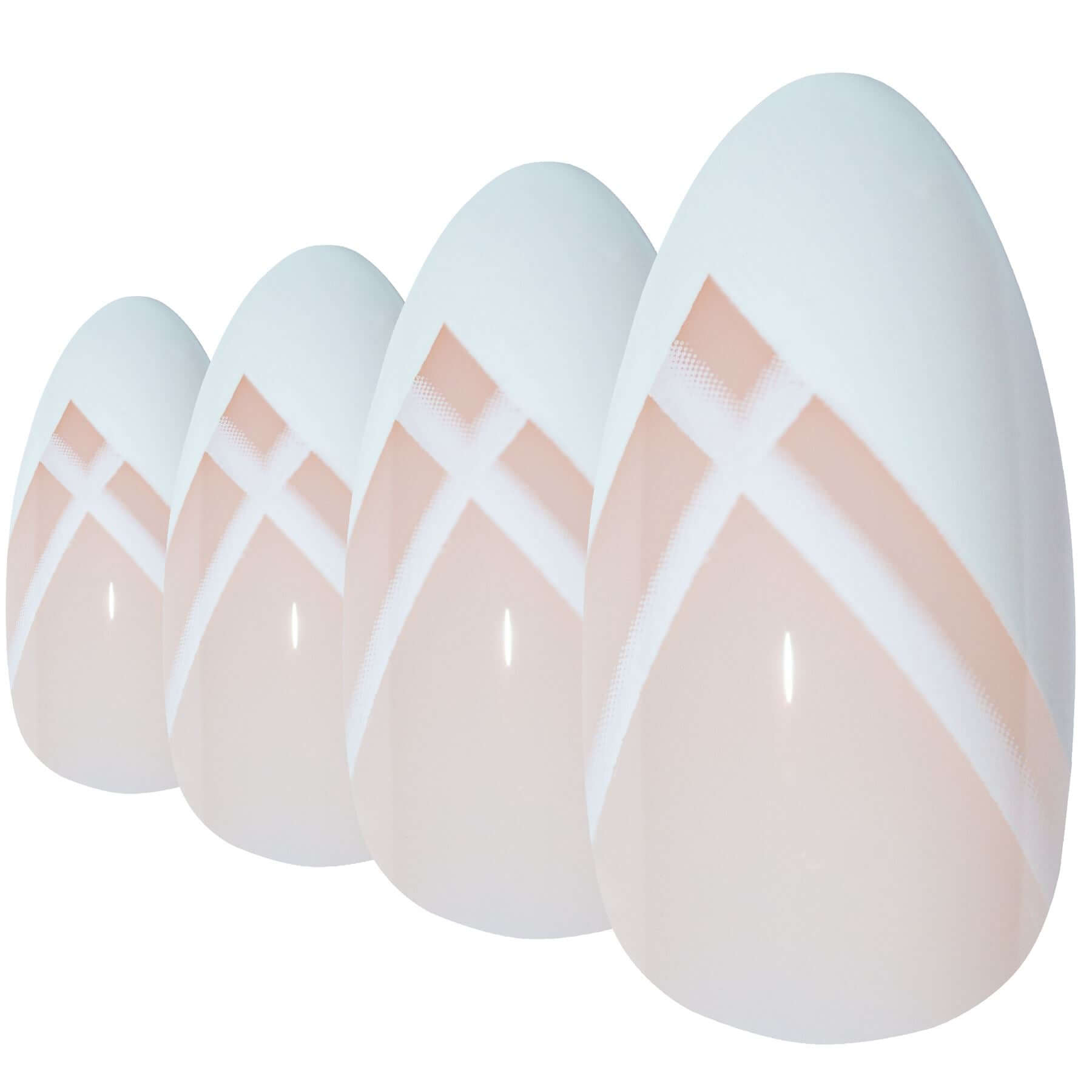 False Nails Bling Art White Lines Almond Stiletto Long Fake Acrylic Tips Glue