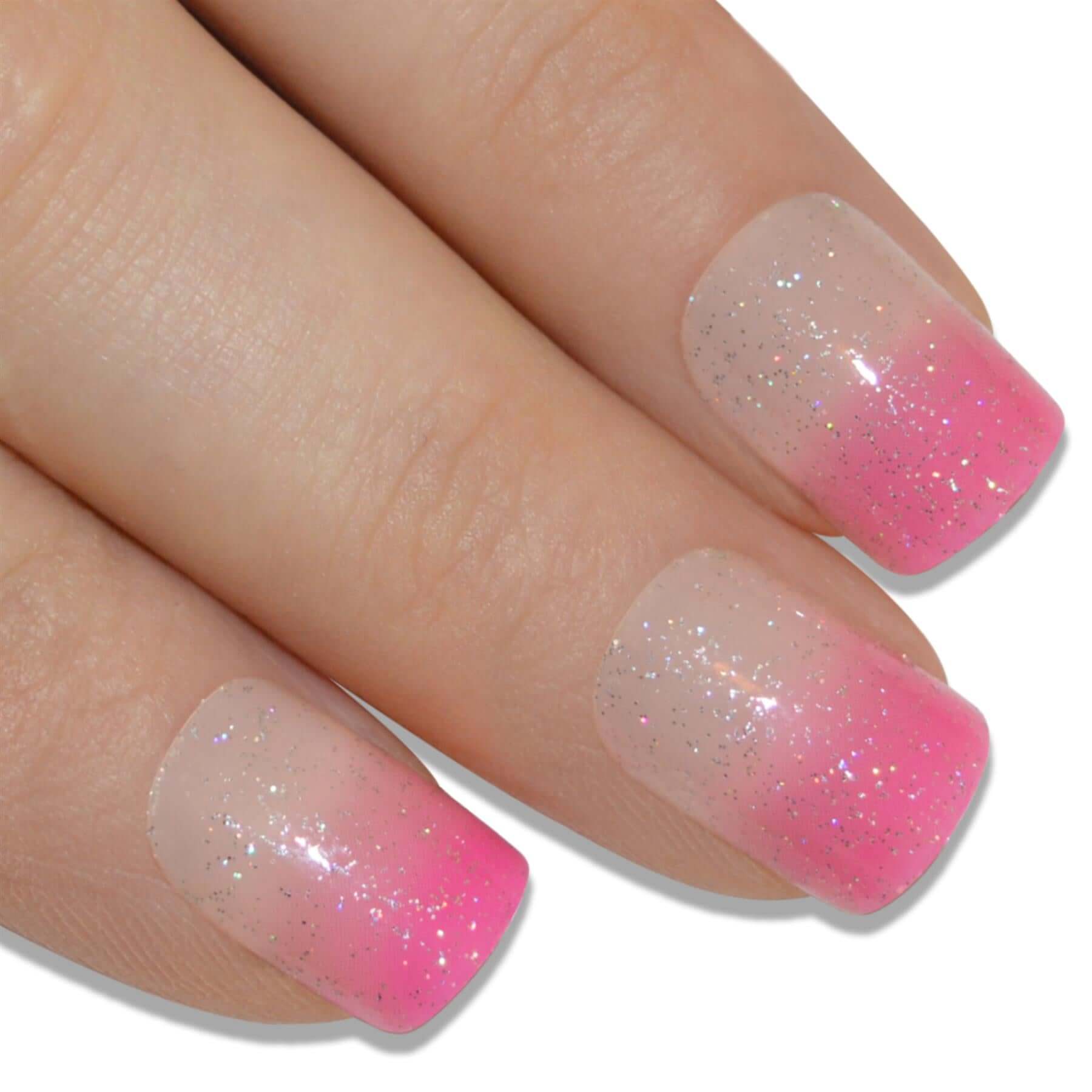 False Nails by Bling Art Pink Glitter French Manicure Fake Medium Tips with Glue