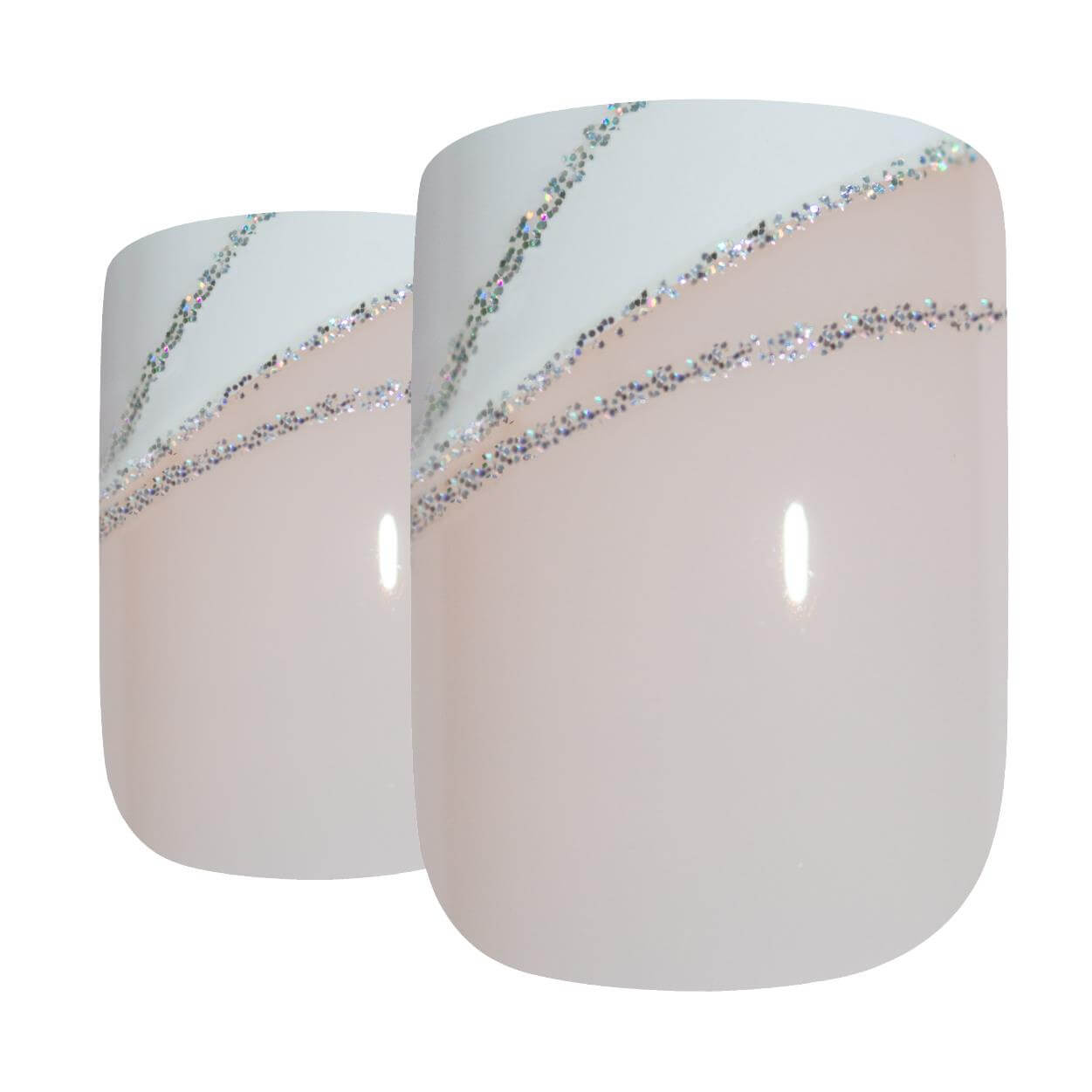 False Nails by Bling Art Glitter White French Manicure Fake Medium Tips with Glue