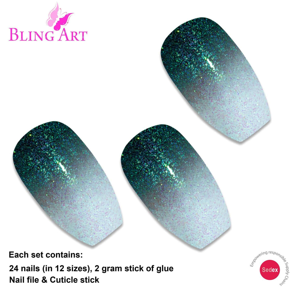 False Nails by Bling Art Black Gel Ombre Ballerina Coffin 24 Fake ...